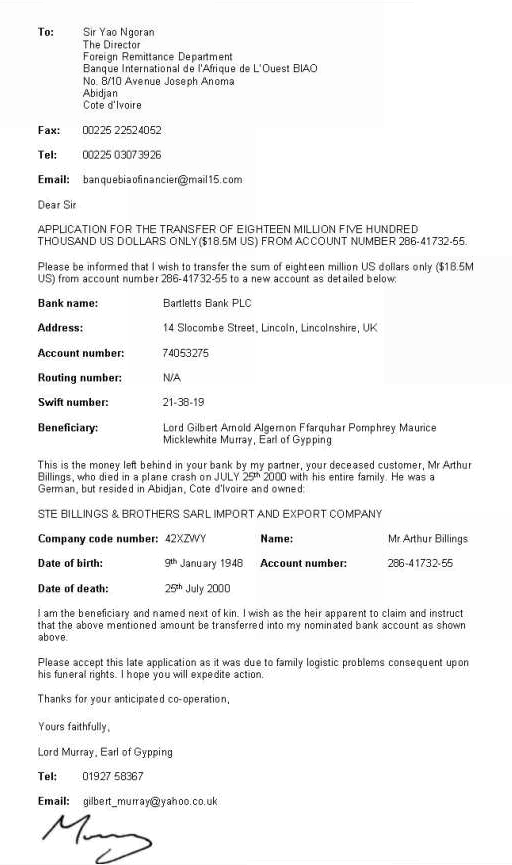 Gilbert's application to the bank