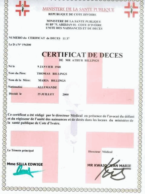 A fake death certificate