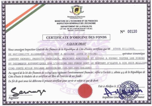 A fund origin certificate