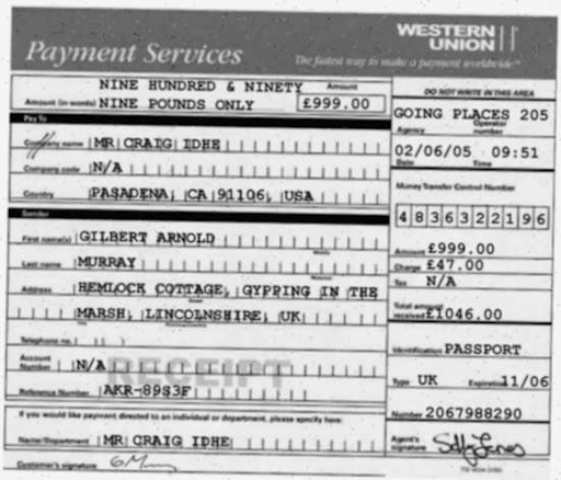 A forged Western Union receipt