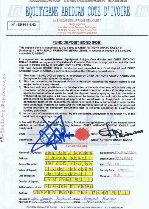 A forged bank fund deposit bond