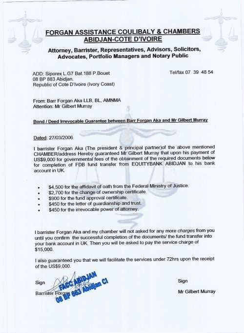 A forged letter of guarantee