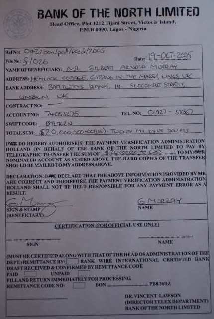 A completed final verification form