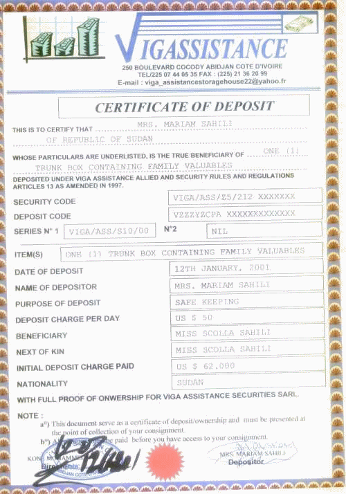 A forged certificate of deposit