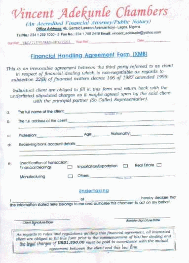 A financial agreement form