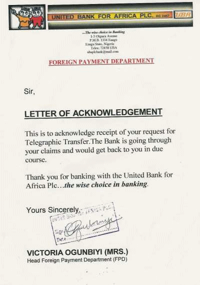 A forged bank letter