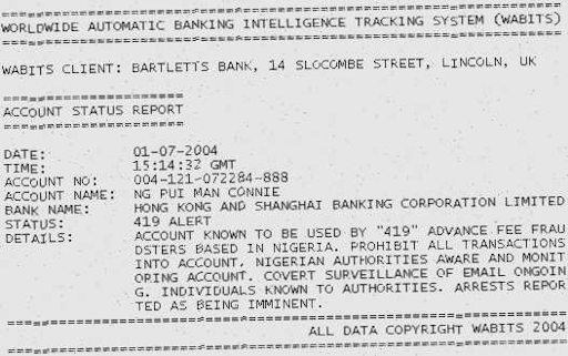 A forged WABITS report