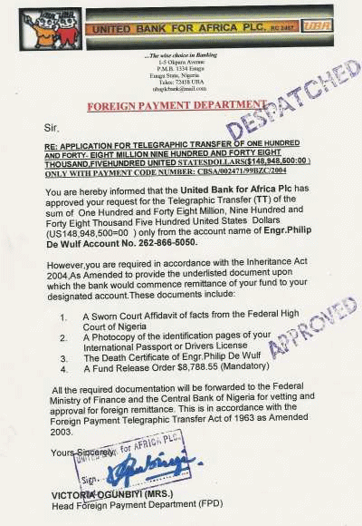 A forged bank letter