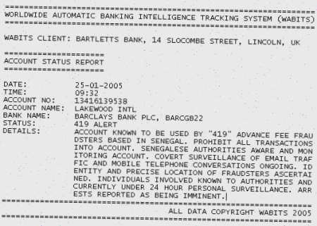 A forged WABITS report