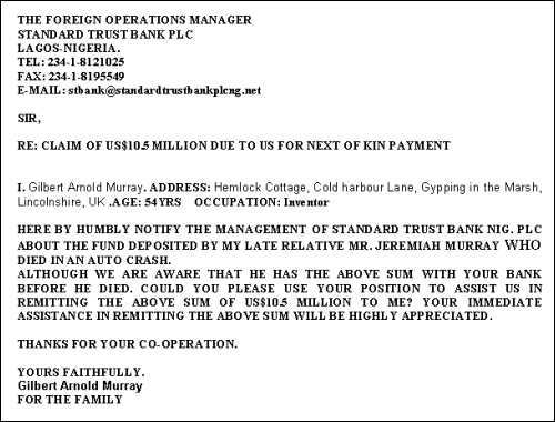 A forged letter from a barrister to a bank