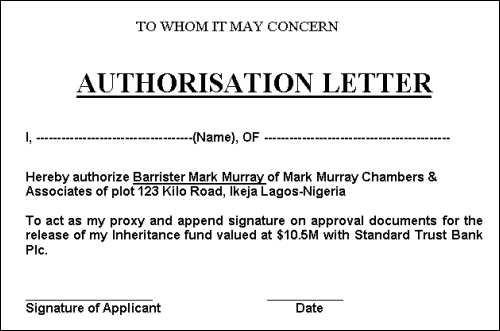 A forged letter letter of authorisation from a lawyer