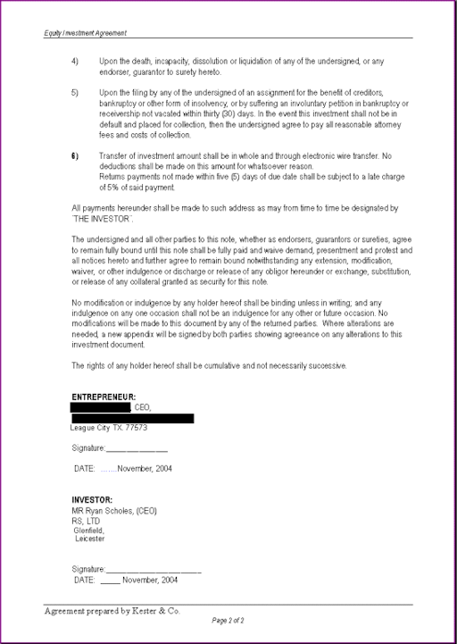 Page 2 of a forged lawyer's agreement