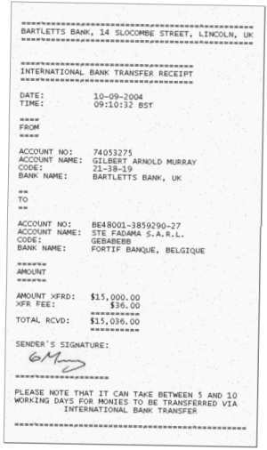 A forged bank receipt