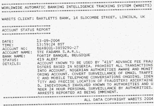 A forged WABITS report