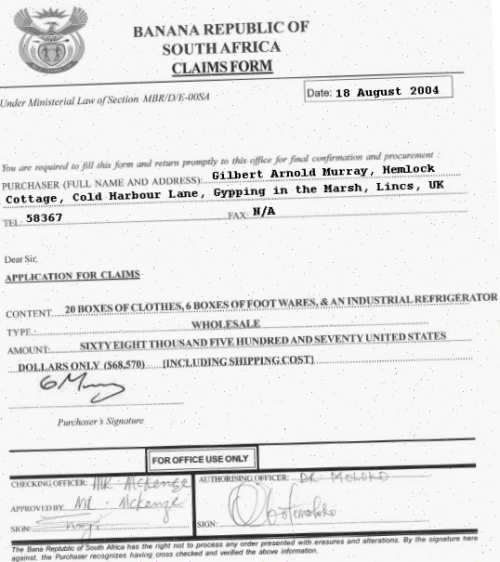 A completed claims form