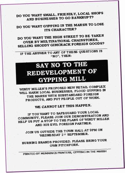 A campaign leaflet against the redevelopment of Gypping mill