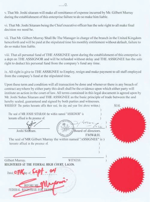 The second page of a forged partnership agreement