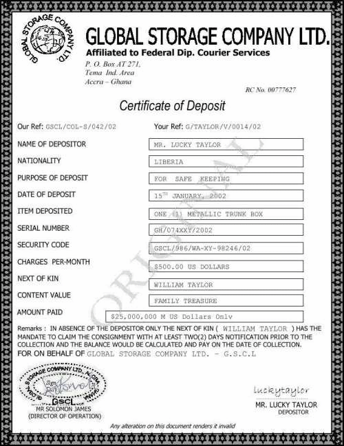 A forged certificate of deposit