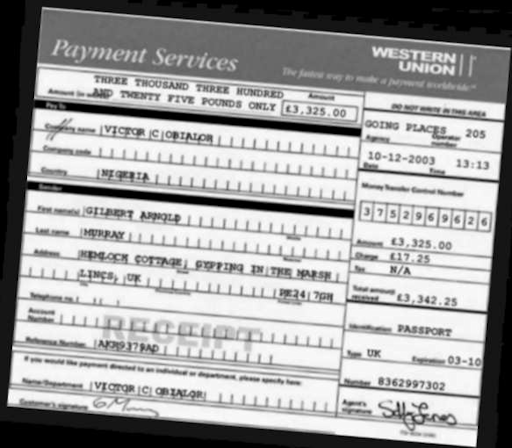 A forged Western Union receipt