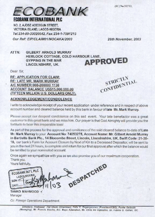 A forged bank receipt