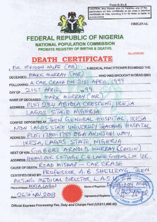 A forged death certificate