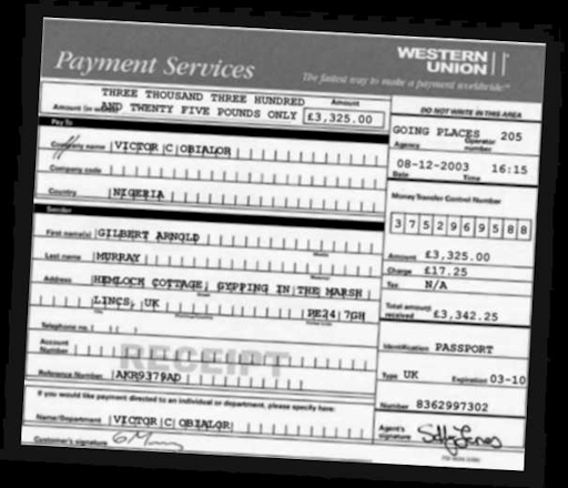 A forged Western Union receipt