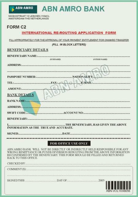 A forged international re-routing application form