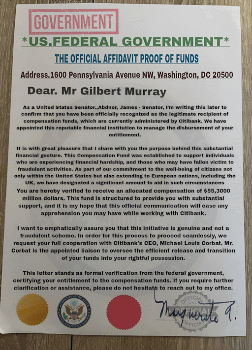 A forged document that claims to prove that this transaction is genuine**