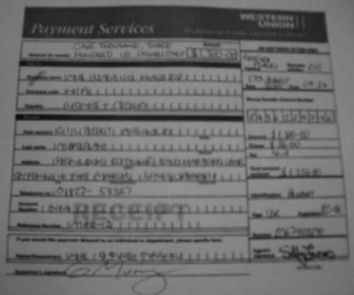 A forged Western Union receipt