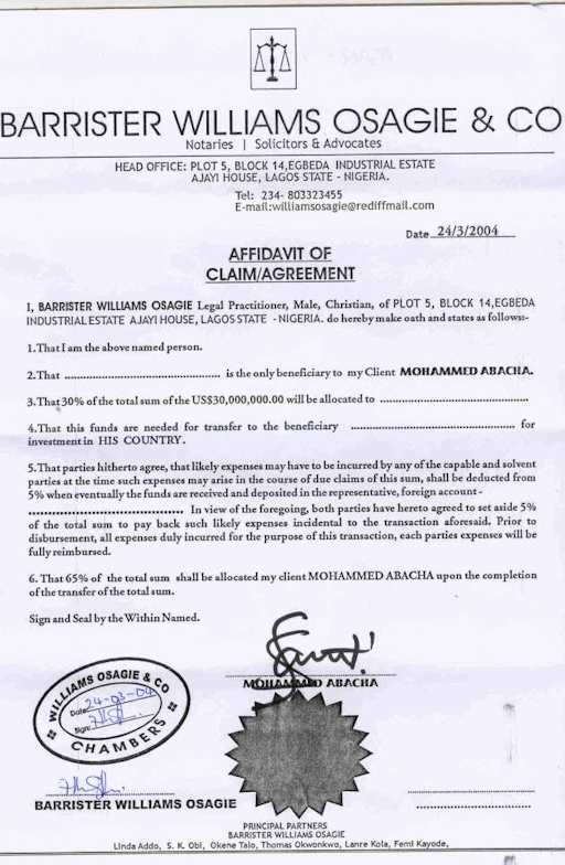 A forged agreement paper