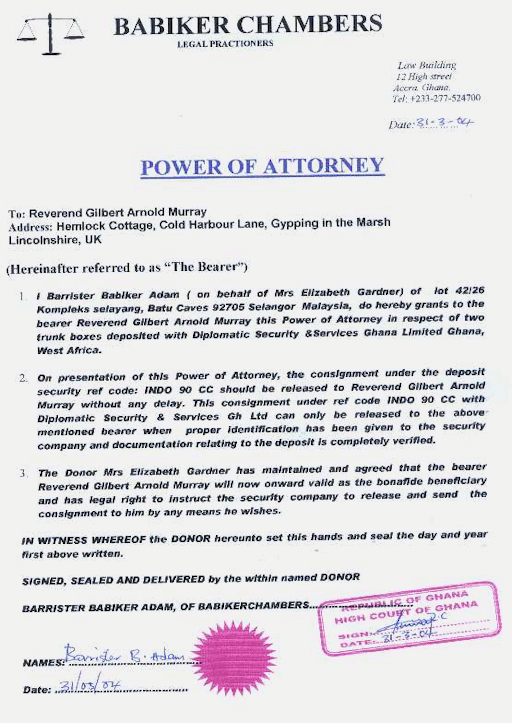 A forged power of attorney document