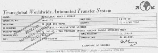 A forged TWATS receipt