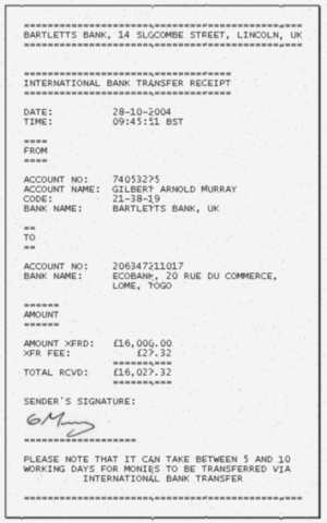 A forged bank receipt