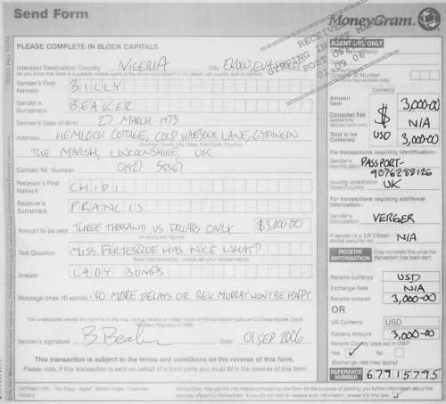 A forged MoneyGram receipt