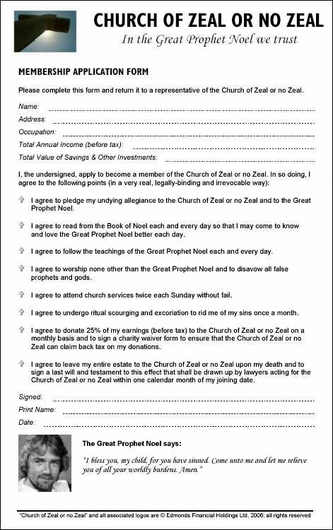 A Church of Zeal or no Zeal application form