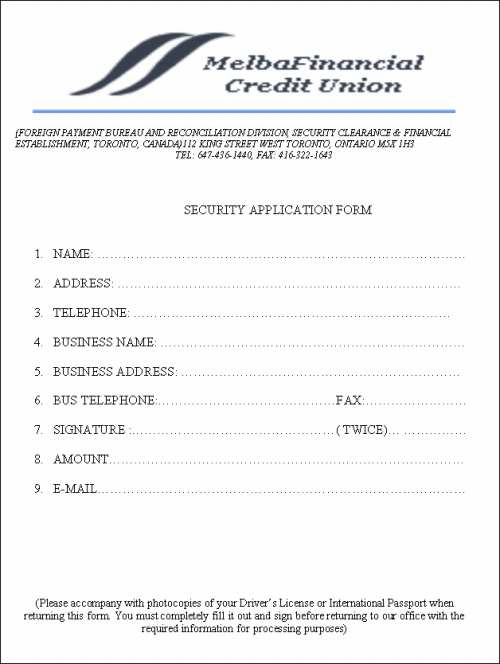 A forged security application form