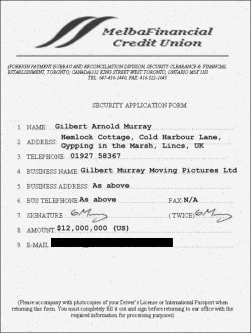 A completed forged security application form