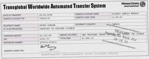 A forged TWATS receipt