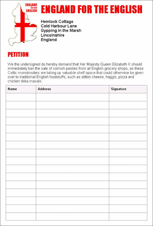 A petition asking that Cornish pasties be withdrawn from sale in England