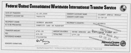 A forged FUCWITS receipt