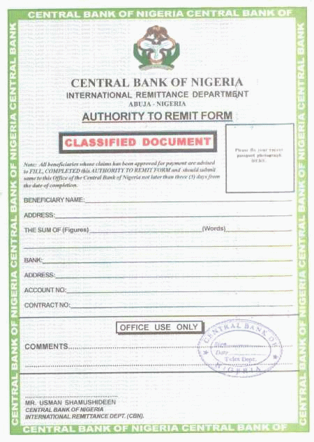 A forged authority to remit form