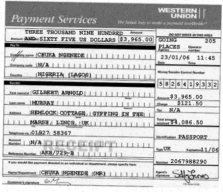 A forged Western Union Receipt