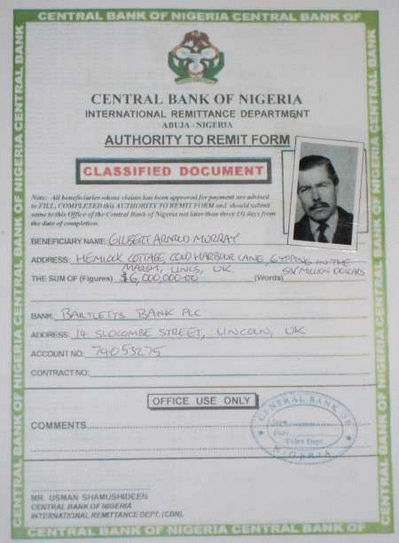 A completed forged authority to remit form