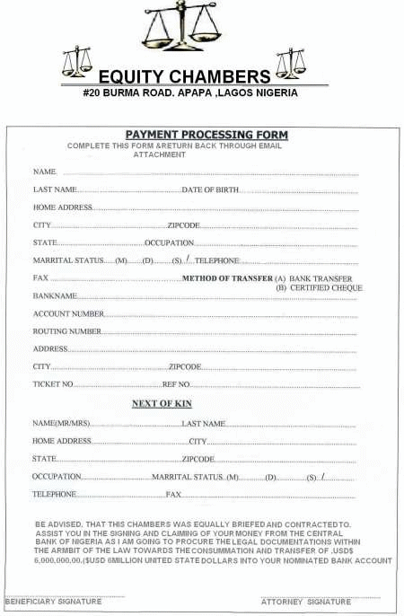 A forged payment processing form