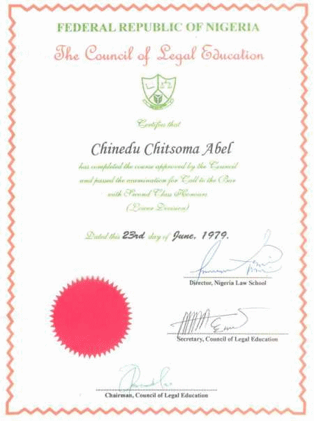 A forged legal education certificate